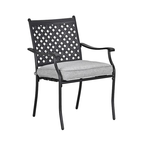 Patio Festival Metal Outdoor Dining Chair with Gray Cushion (4-Pack)