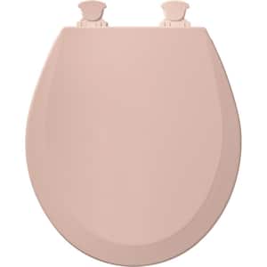 Round Enameled Wood Closed Front Toilet Seat in Venetian Pink Removes for Easy Cleaning