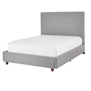 Charcoal Gray Upholstered Platform King Bed with Square Headboard