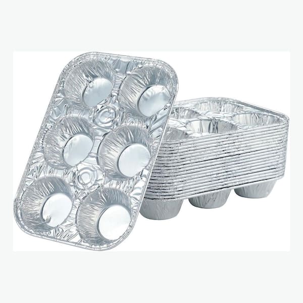 6-Cup Aluminum Muffin Pan Disposable Cupcake Baking Tray for Even Heating and Quick Release 10 Pack