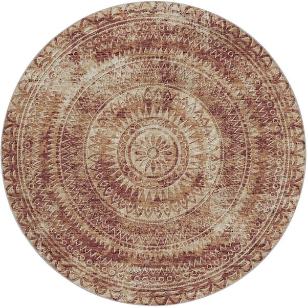 Dream Shag Premium Machine Washable Abstract ADS113 Canyon 8 ft. x 8 ft. Round Rug