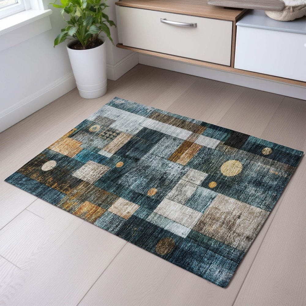 Mayfield Premium Machine Washable Abstract AMF1123 Teal 2 ft. x 3 ft. Area Rug price history on PriceWatchPro