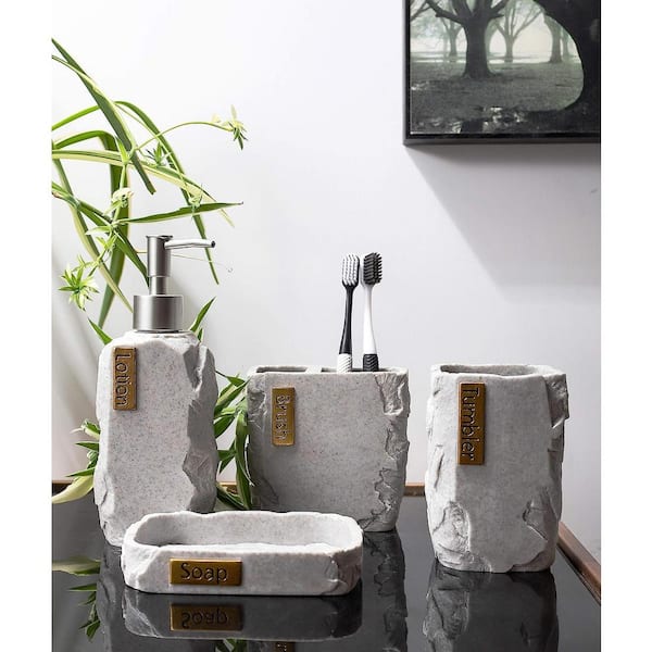 Bathroom Accessories Set 4-Pieces Resin Gift Set Apartment Necessities Wavy  Grey