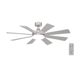 Bayla 52 in. Indoor Brushed Nickel Windmill Ceiling Fan with Adjustable White Integrated LED with Remote Included