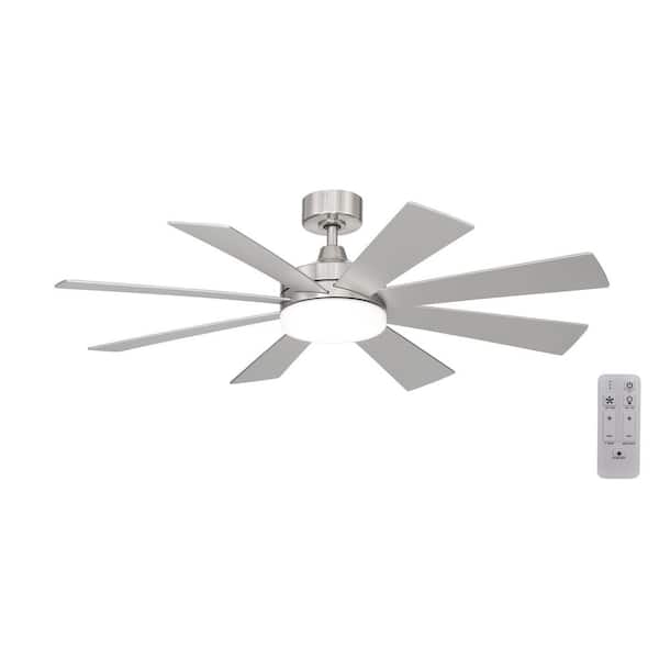 Bayla 52 in. Indoor Brushed Nickel Windmill Ceiling Fan with Adjustable White Integrated LED with Remote Included