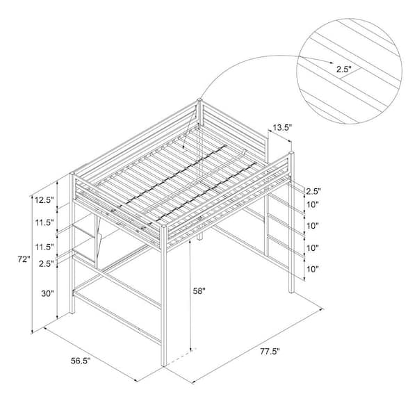 Novogratz maxwell metal twin loft deals bed with desk & shelves