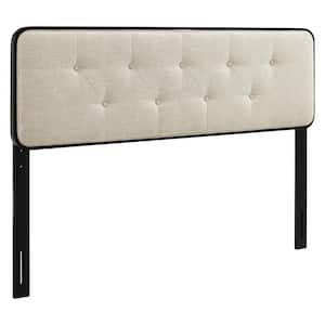 Collins Tufted Queen Fabric and Wood Headboard in Black Beige