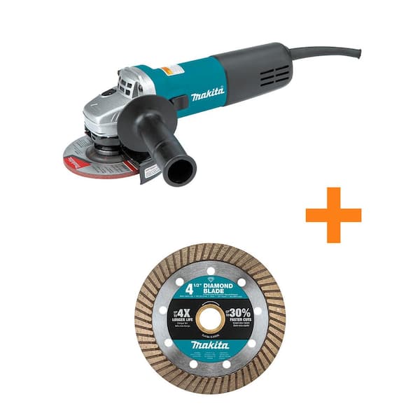 Makita 7.5 Amp Corded 4.5 in. Easy Wheel Change Compact Angle Grinder with 4.5 in. Turbo Rim Diamond Blade