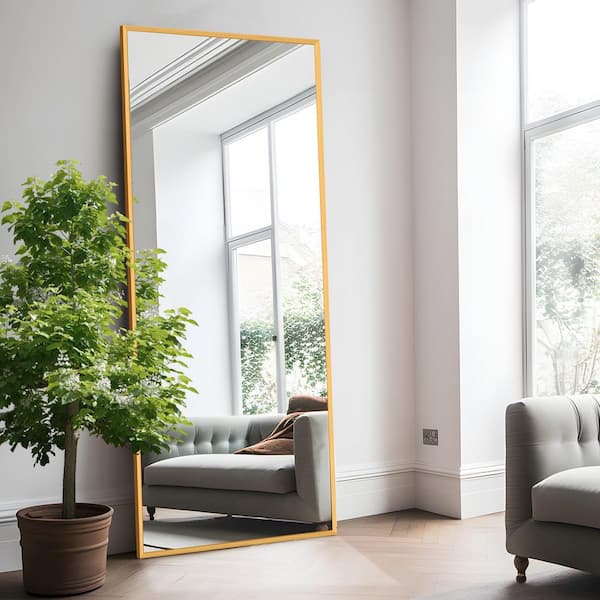 Aluminum Slim Frame Bathroom Mirrors Gold Rectangle 22 in. W x 47 in. H Straight Corner Rectangles