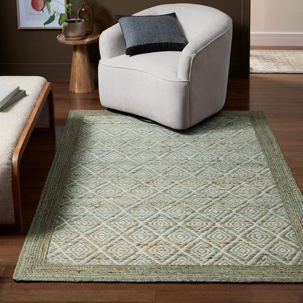 Nalani Textured Diamond 100% Jute Green 6 ft. x 9 ft. Area Rug