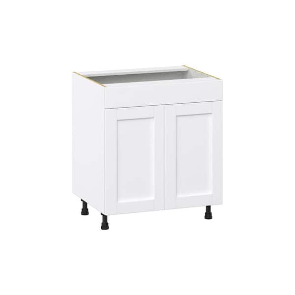 J COLLECTION Milton 30 in. W x 24 in. D x 34.5 in. H Assembled Shaker Sink Base Kitchen Cabinet in Bright White with Falsefront