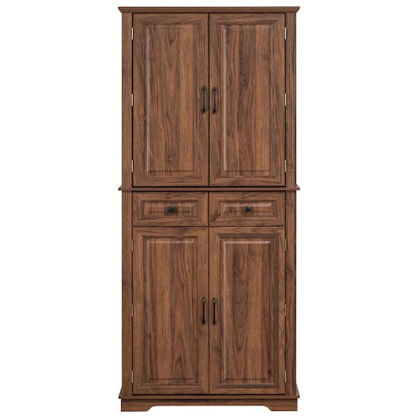 71"Brown Accent Storage Cabinet,Kitchen Pantry Cabinet with 3 Pull Out Cabinet Organizers,6 Door Shelves,2 Drawers