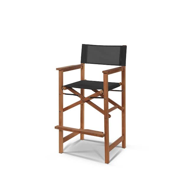 Unbranded Directeur Folding Bar Height Teak Outdoor Dining Chair in Black