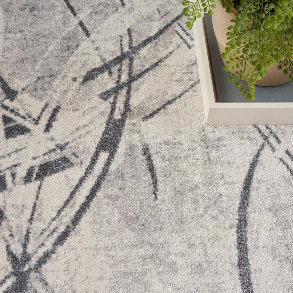Silver Blue Abstract Synthetic Rectangular Washable Area Rug 8' x 10'
