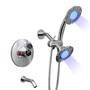 LED Display Double Handle 2-Spray Shower Faucet Set 2.5 GPM with High Pressure in. Brushed Nickel(Valve Included)