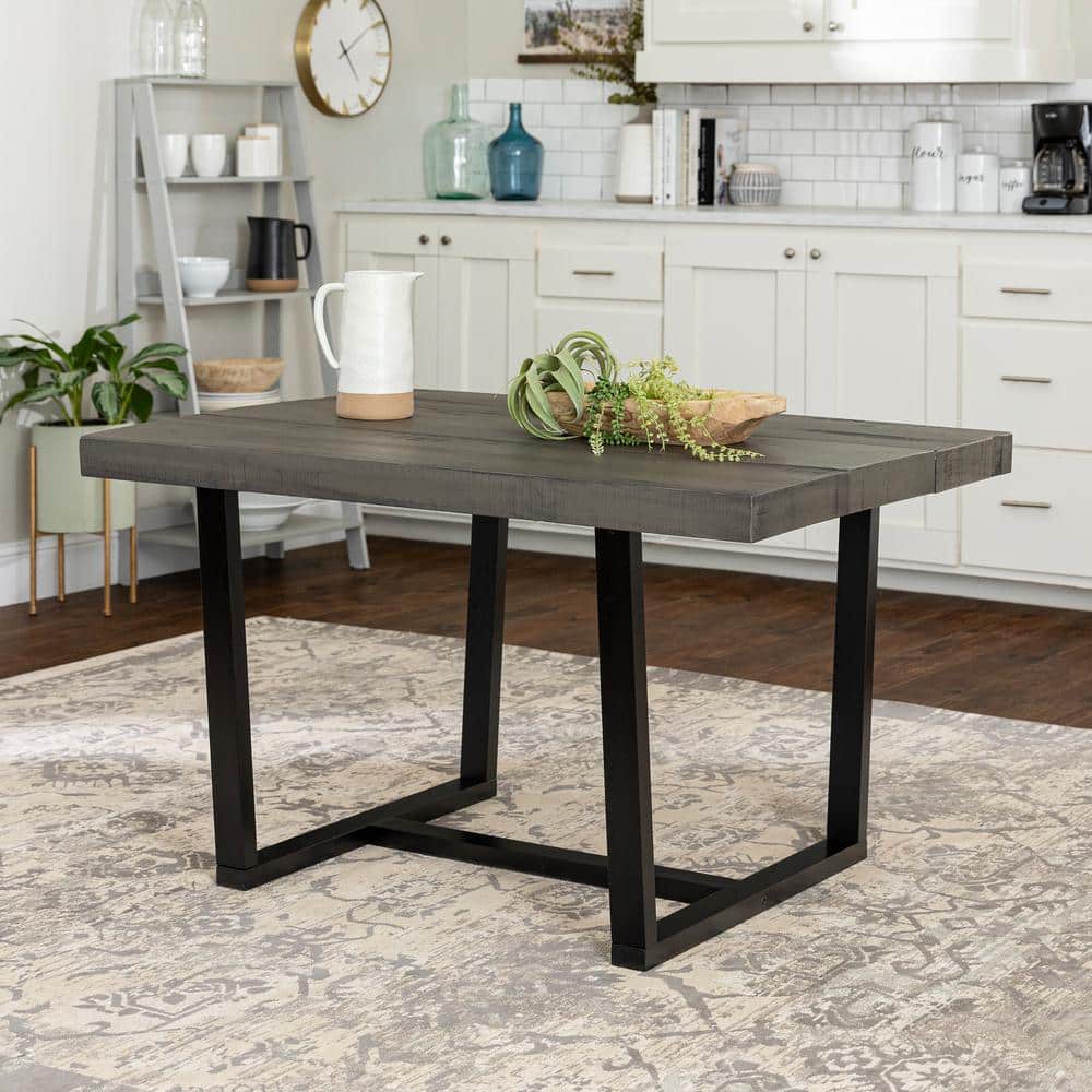 Walker Edison Furniture Company 52 in. Distressed Grey Solid Wood Dining Table HD8095 - The Home ...