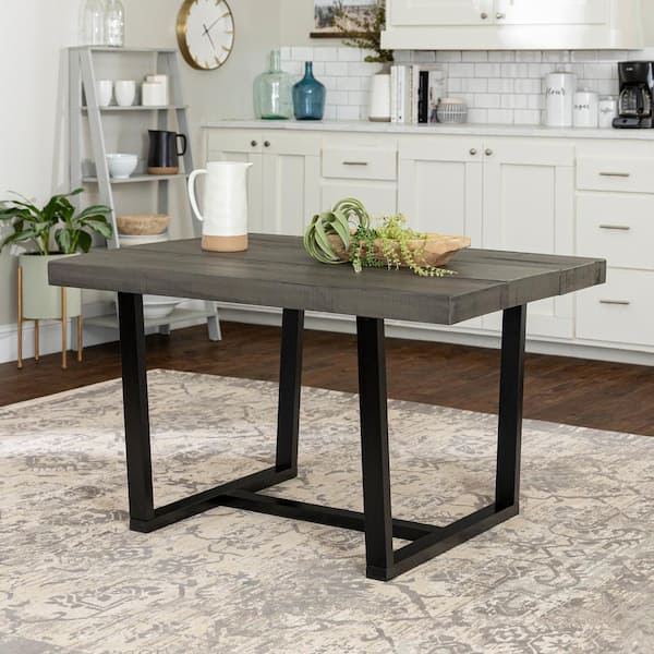 Walker Edison Furniture Company 52 in. Distressed Grey Solid Wood Dining Table
