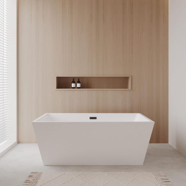 Sara 63 in. Acrylic Flatbottom Bathtub in White with Matte Black Trim