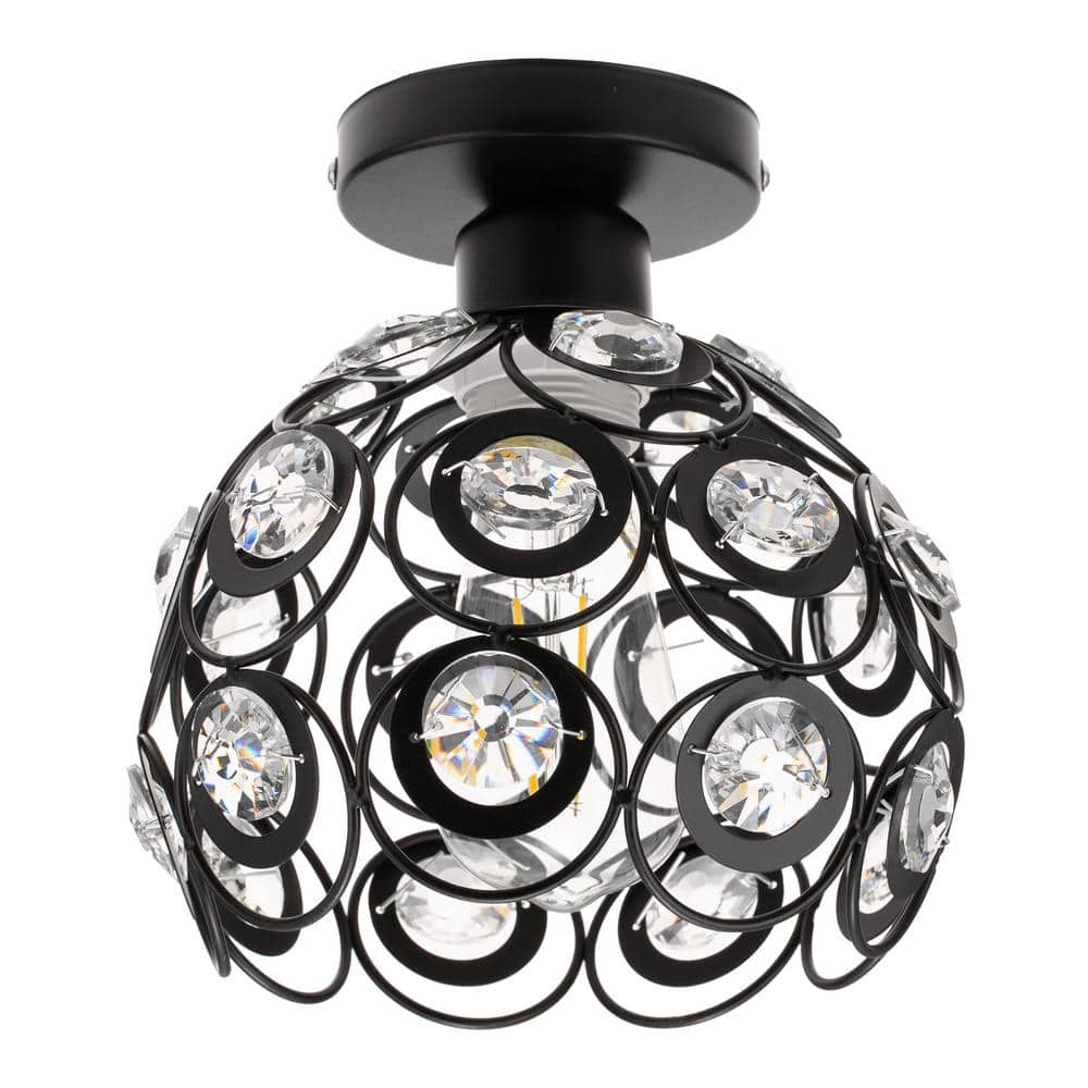 7 in. Semi Flush Mount 1-Light, Black with Antique Crystal Metal Shade price history on PriceWatchPro