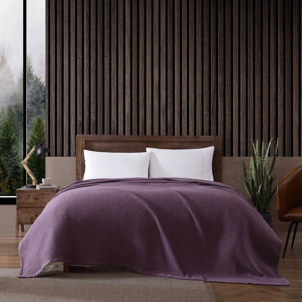 Purple Cotton Twin Waffle Weave Reversible Blanket