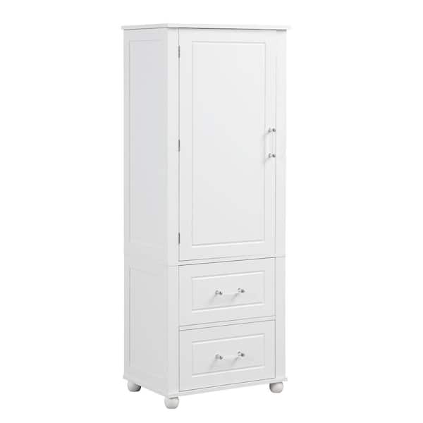 Tileon 23 in. W x 16 in. D x 61 in. H White MDF Freestanding Linen Cabinet with 2-Drawers and Adjustable Shelf