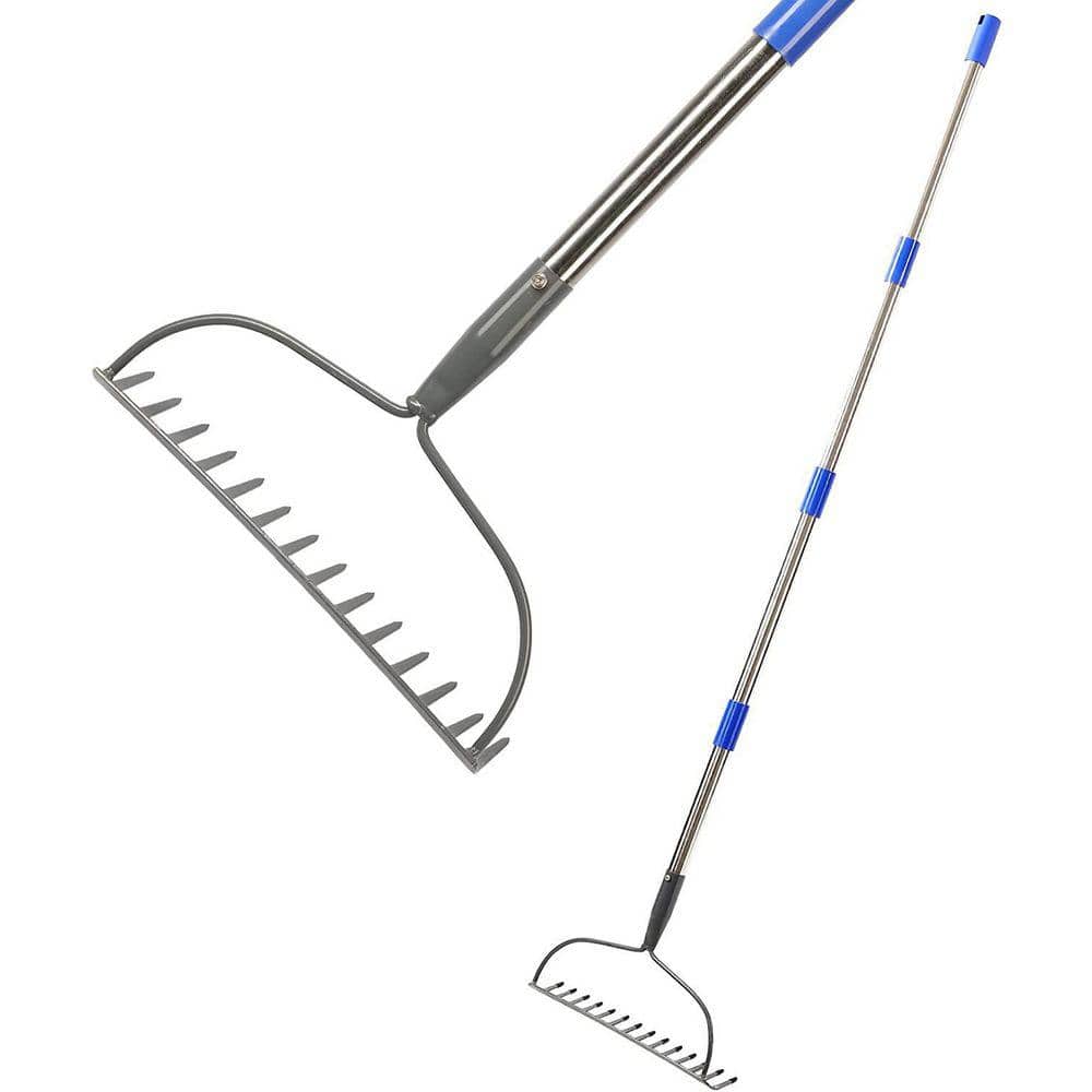 Tench Rake EVEAGE 60 in. Heavy Duty Stainless Steel Handle 14-Tine Adjustable ...