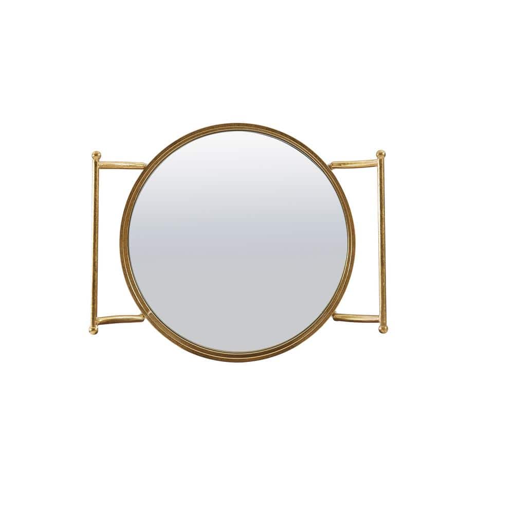 Transitional Round Gold Metal Bar Cart with Mirrored Shelves and Wine Storage