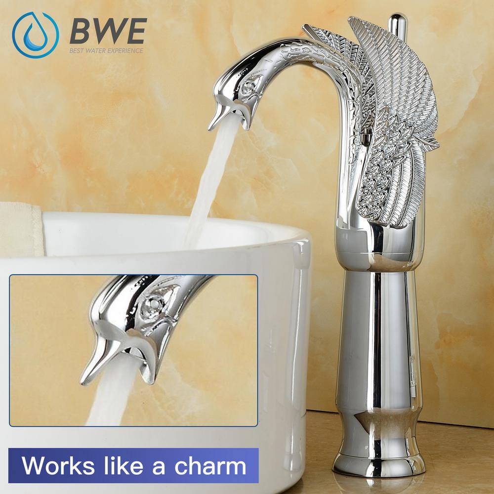 Polished Chrome Swan Single Handle Bathroom Vessel Faucet