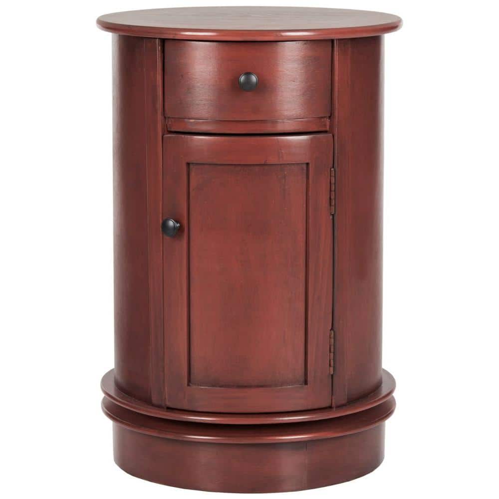 Transitional 18'' Red Wood and Metal Round Table with Storage