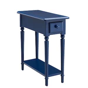 Coastal 10 in. W x 24 in. H x 24 in. D Turned Leg Navy Blue Rectangle Wood Side/End Table with Drawer and Shelf