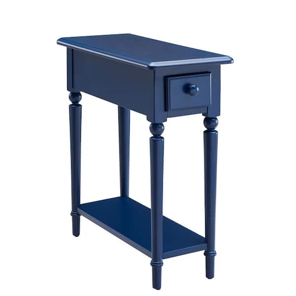 Leick Home Coastal 10 in. W x 24 in. H x 24 in. D Turned Leg Navy Blue Rectangle Wood Side/End Table with Drawer and Shelf