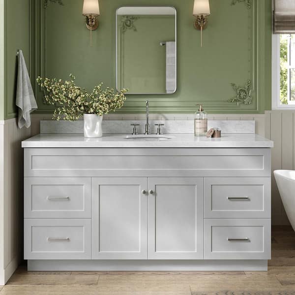 Hamlet 66 in. W x 22 in. D x 36 Single Sink Freestanding Bath Vanity in Gray with Carrara White Marble Top