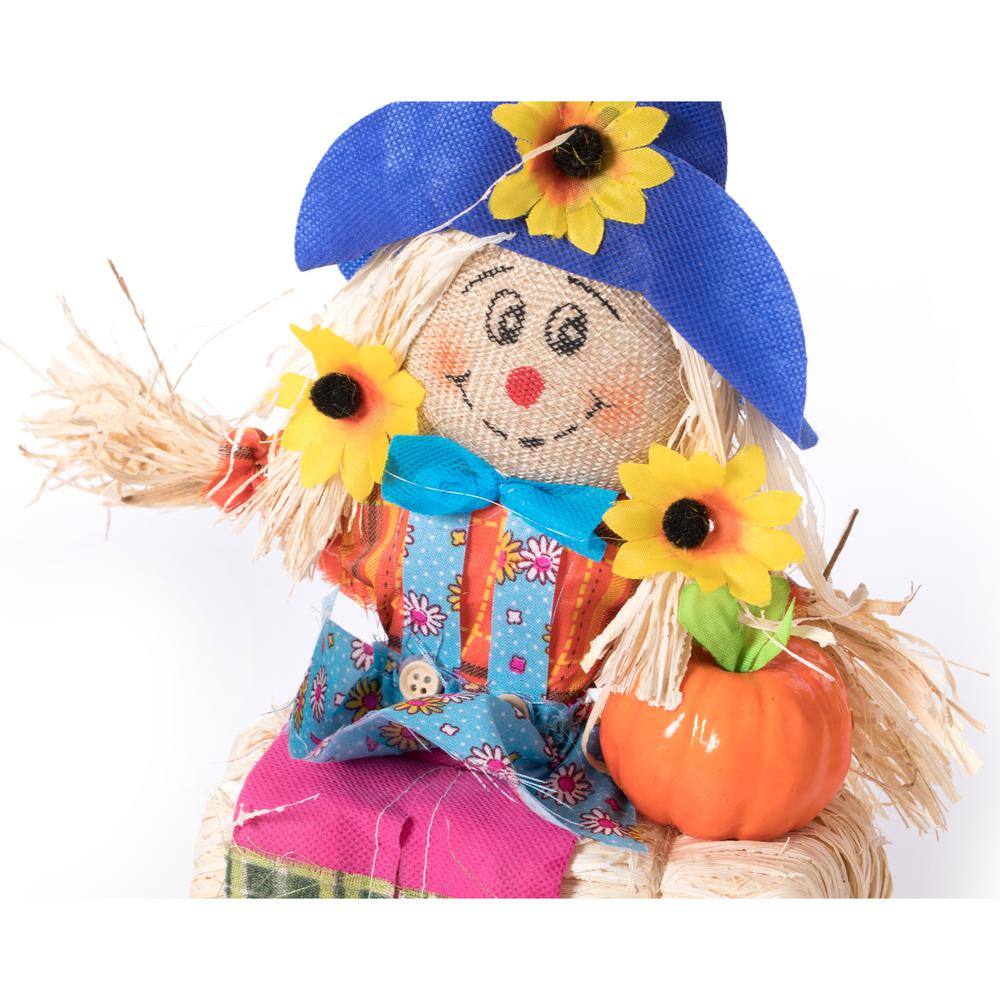 Multicolor Fabric and Hay Trio Scarecrows for Halloween and Fall Decor