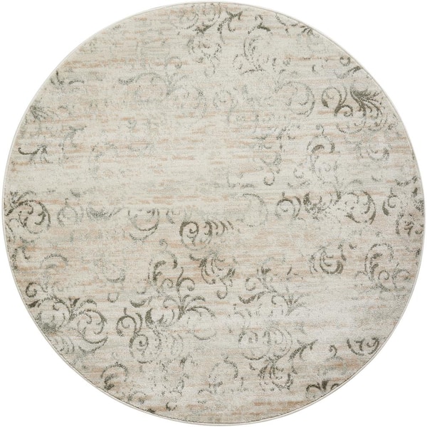 Nourison Euphoria Bone 5 ft. x 5 ft. Global Transitional Round Area Rug