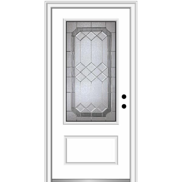 MMI Door Majestic 36 in. x 80 in. Left-Hand Inswing 3/4 Lite 1-Panel Decorative Glass Primed Fiberglass Prehung Front Door