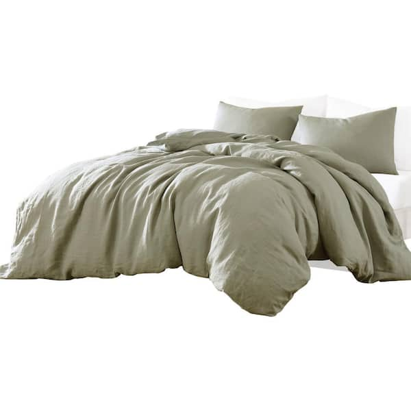 Edge 4- Piece Sage Green Solid Print Linen King Comforter Set