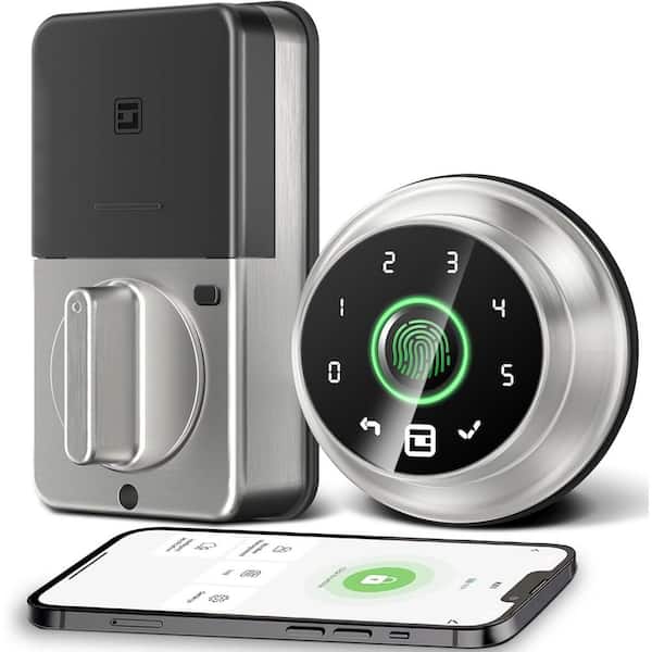 4 in 1 Aluminum Smart Lock Deadbolt with App Biometric Door Knob, Keyless Entry Door Lock in Silver