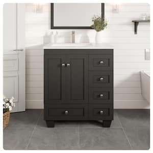 Happy 30 in. W x 18 in. D x 34 in. H Single Sink Freestanding Bath Vanity in Espresso with White Carrara Quartz Top