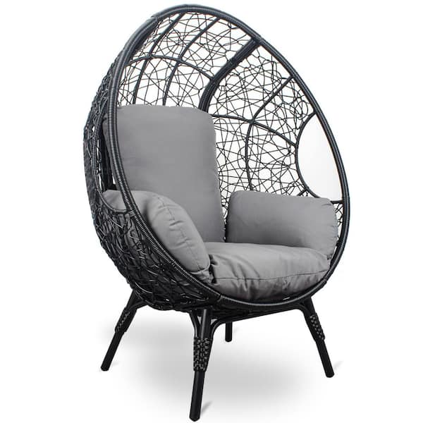 Nestfair 37.4 in. W 1-Person PE Wicker Egg Chair with Black Color Rattan Gray Cushion