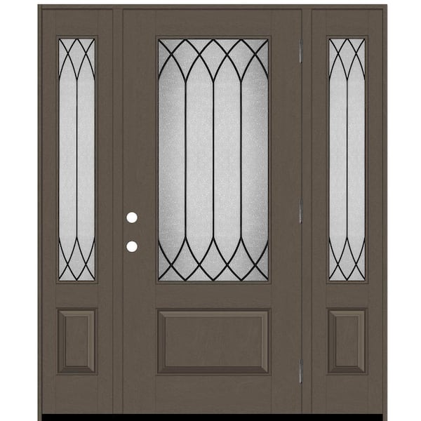 Steves & Sons Regency 68 in. x 80 in. 3/4Lite Spire Decorative Glass LHOS Ashwood Mahogany Fiberglass Prehung Front Door w/Dbl 14in.SL