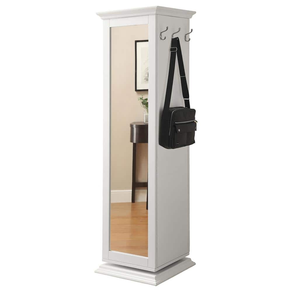 Transitional White Swivel Storage Cabinet with Cork Board and Mirror