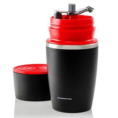 Single Serve Red Coffee Grinder, 2-in-1 Carafe Coffee Maker Machine, With Insulated Cup