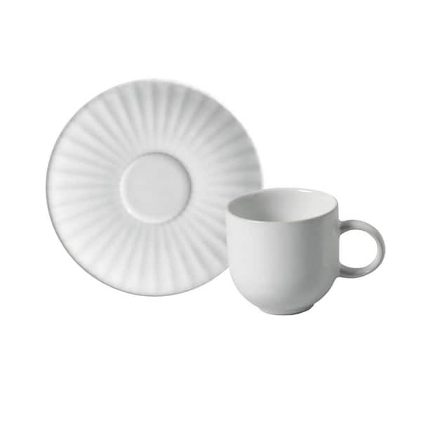 PORTO BRASIL 3.3 oz. Trendy White Stoneware Coup Cup of Coffee + Coup Saucer (Set of 6)