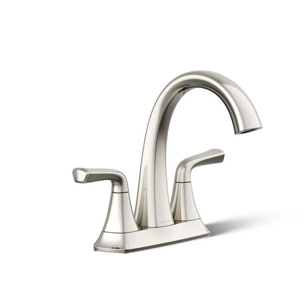 KOHLER Sundae 4 in. Centerset Double Handle Bathroom Faucet in Vibrant Polished Nickel