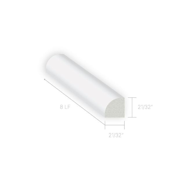 21/32 in. D 21/32 in. W 96 in. L White Prepainted Waterproof PVC Quarter Round