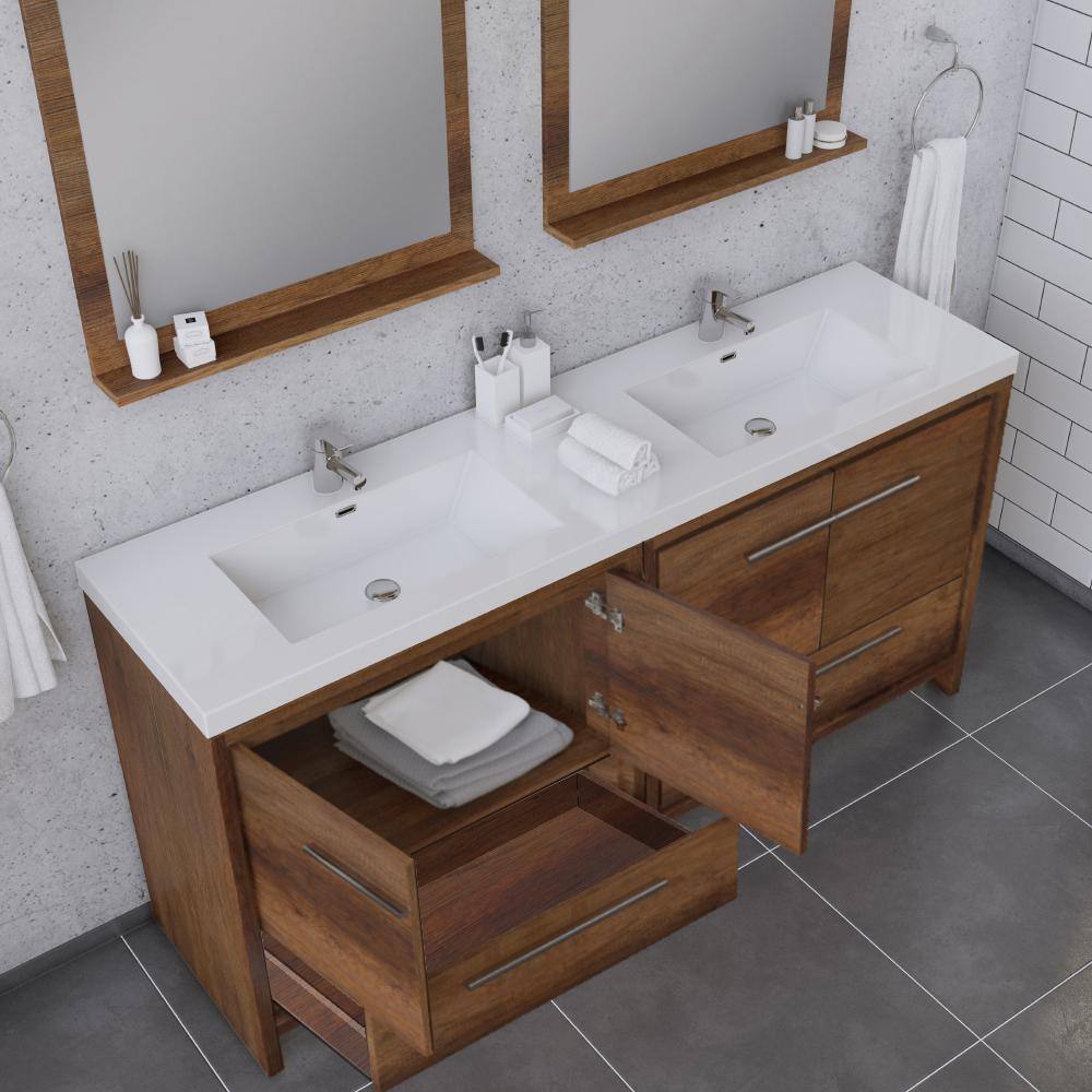 Rosewood Double Freestanding Bathroom Vanity with White Acrylic Sink