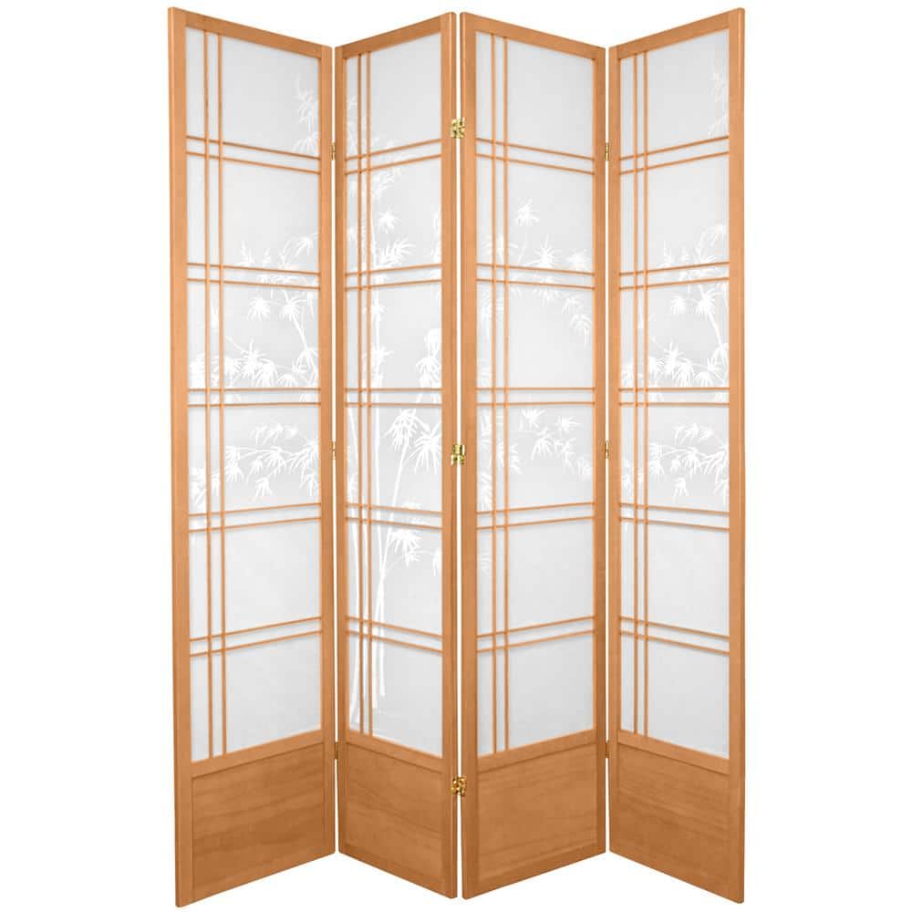 Natural Bamboo Shoji Screen Room Divider with Off-White Panels