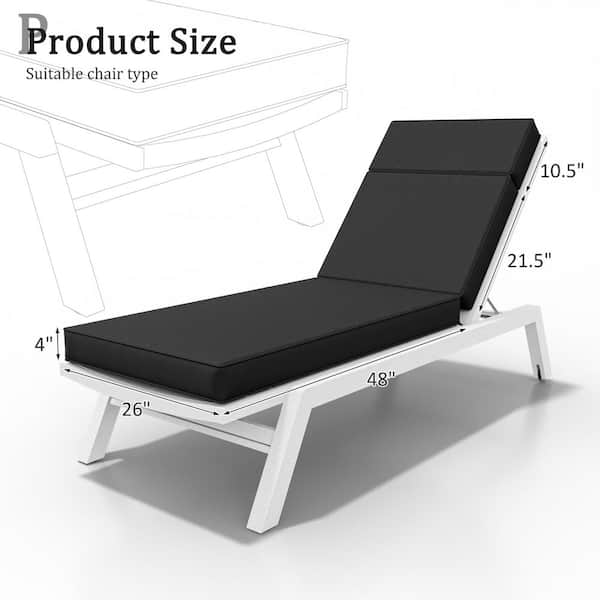 80 in. x 26 in. x 4 in. (2-Pack) Outdoor Water-Resistant Replacement Chaise Lounge Seat Cushion Black