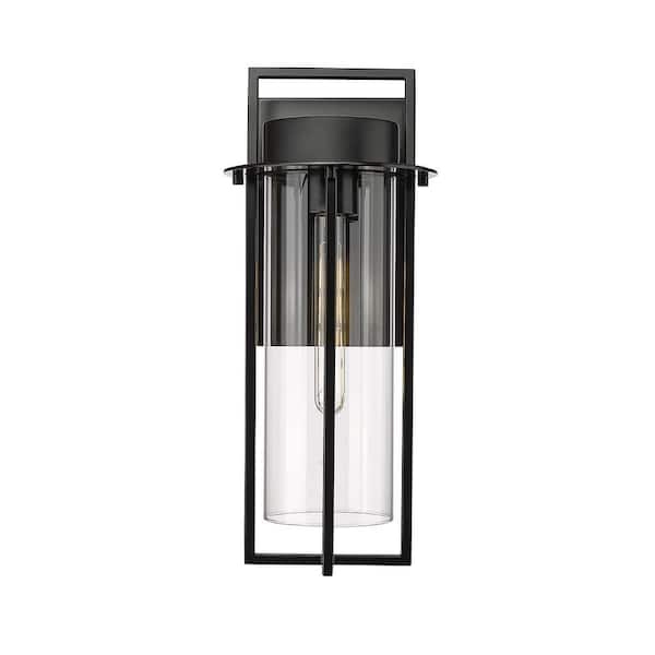 Russell 1-Light 8 in. Wide Powder Coated Black Outdoor Cylinder Wall Sconce with Clear Glass