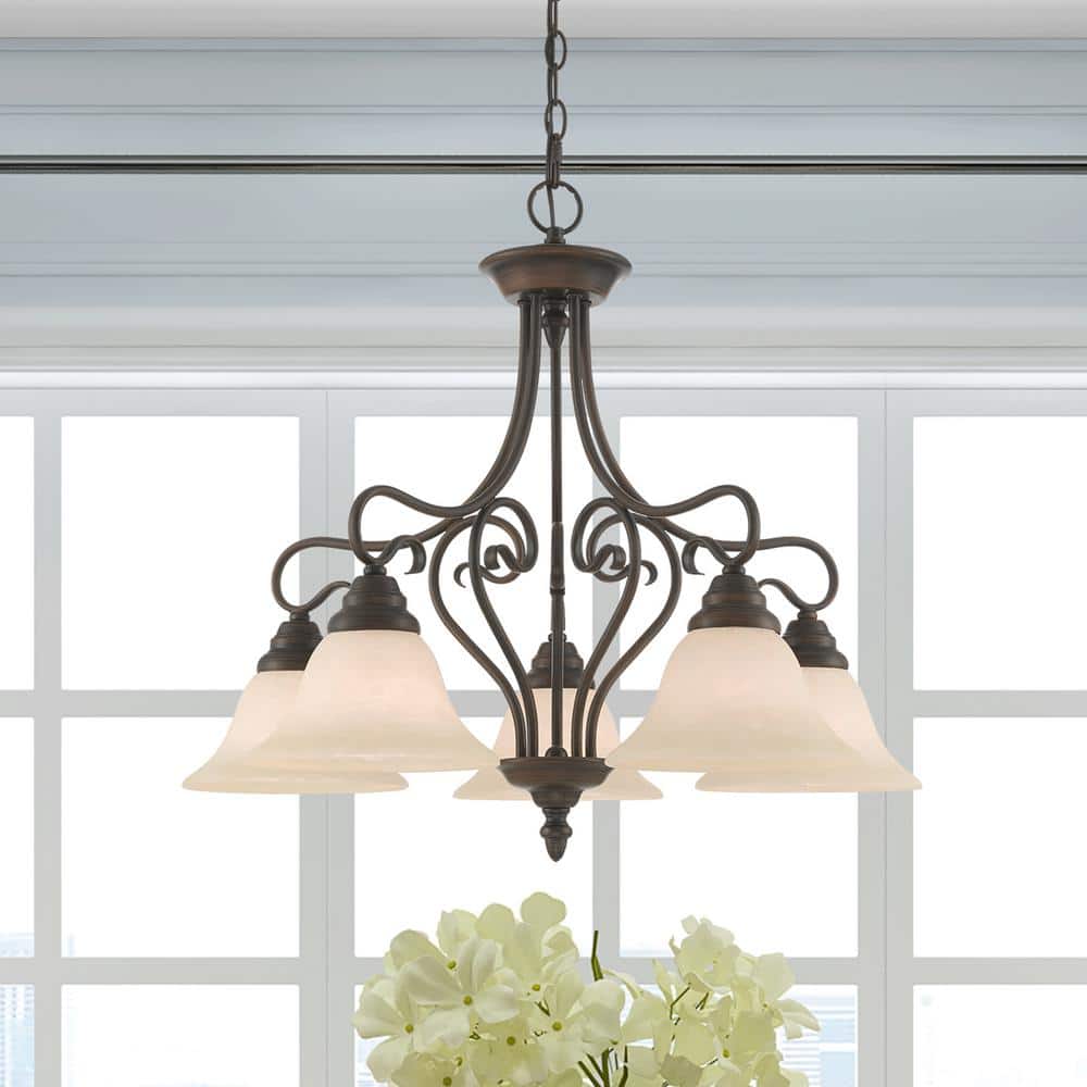 Imperial Bronze 5-Light Chandelier with Vintage Scavo Glass